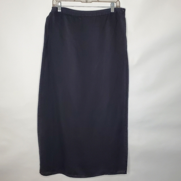 Eileen Fisher Irish Linen Wrap Skirt Size M Maxi Length Black Classic Career - Picture 1 of 13